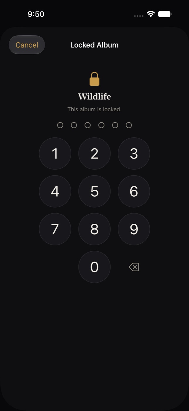 A locked album asking for the passcode on a keypad before it opens.